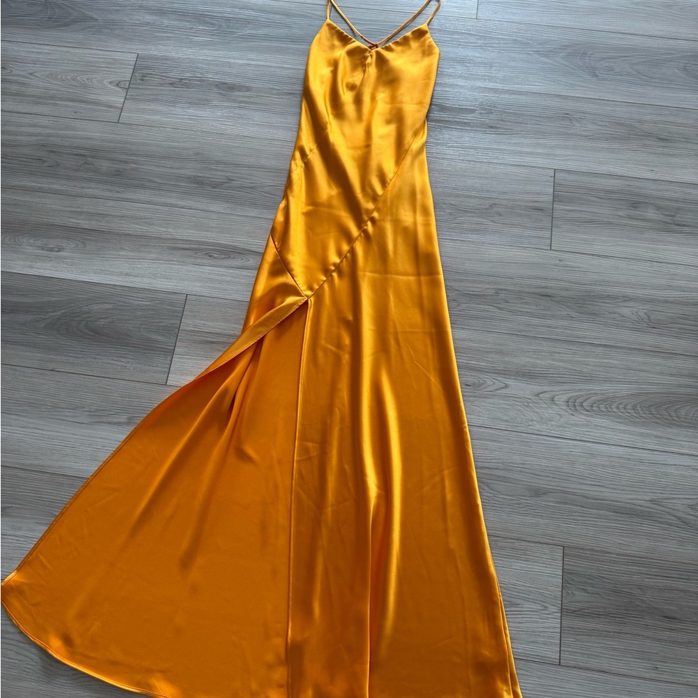 House of Harlow 1960 Gold Spaghetti Strap Maxi Gown